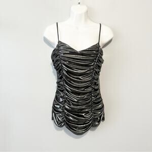 Madrag Elegant silver Ruched Camisole tank top size large  bodycon sexy y2k